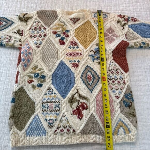 Laura Ashley 90’s Patchwork Chunky Sweater Small 100% Wool Cottage Core Whimsy - Picture 4 of 9